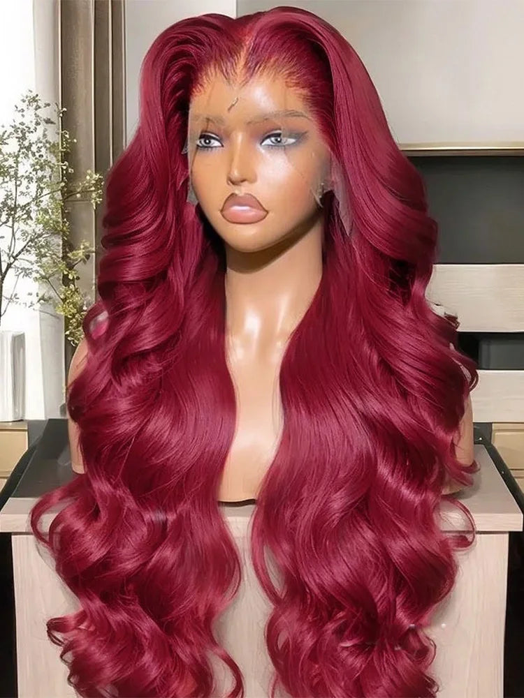 13x6 HD Lace Frontal Human Hair Wig 13x4 Lace Front Wigs Human Hair Brazilian Lace Wigs 99j Body Wave 200 Density Burgundy  5×5