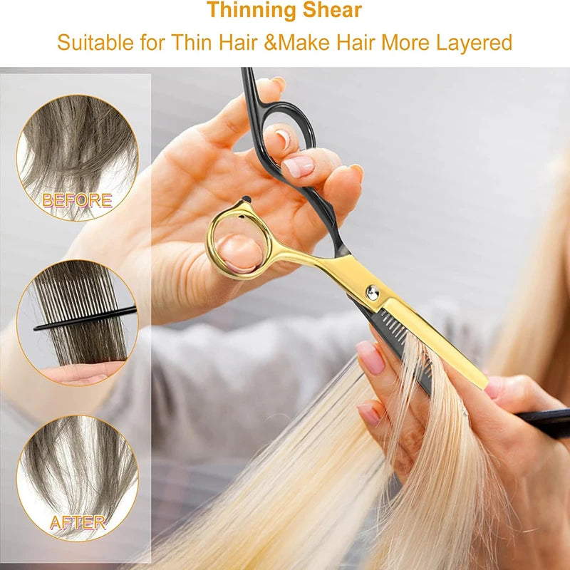 14Pcs Hair Scissor Professional Set Stainless Steel Barber Supplies  Hairdressing Shear Pet Home Salon Cutting Thinning Scissors
