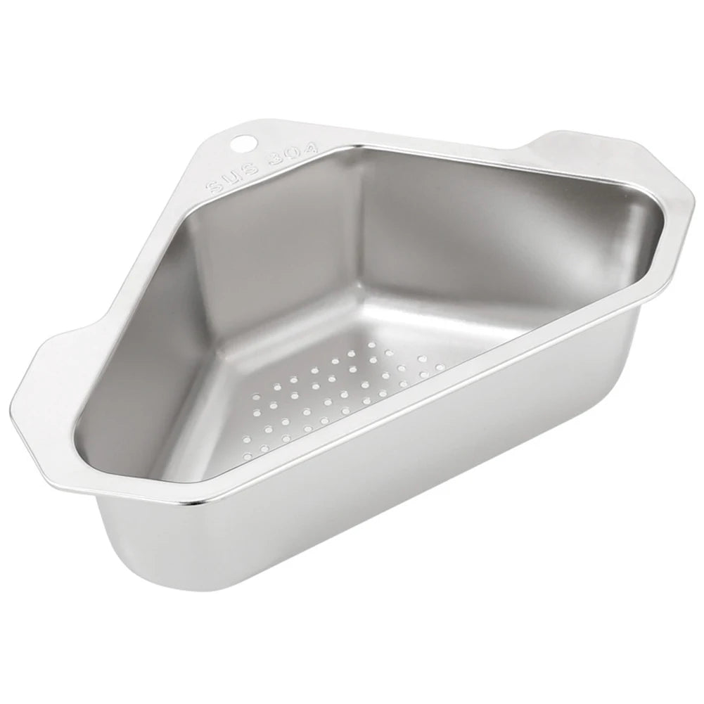 Stainless Steel Triangle Drain Basket Kitchen Sink Filter Shelf Fruit Vegetable Drainer Storage Rack Basket Bar with Suction Cup
