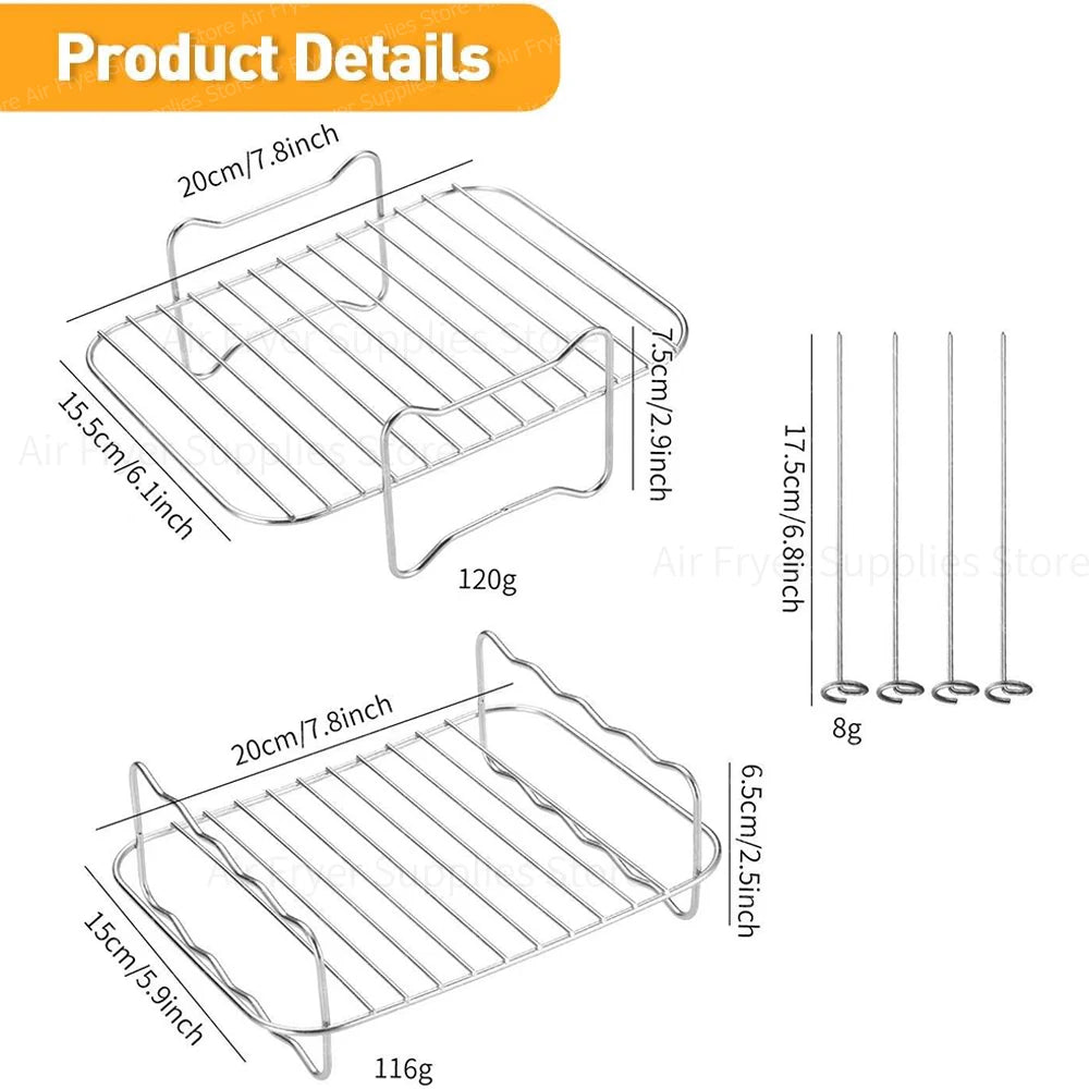2Pcs Air Fryer Rack for Ninja Foodi Flex 10.4L AF500EU Stainless Steel Dehydrator Racks Grill for BBQ Oven Airfryer Accessories