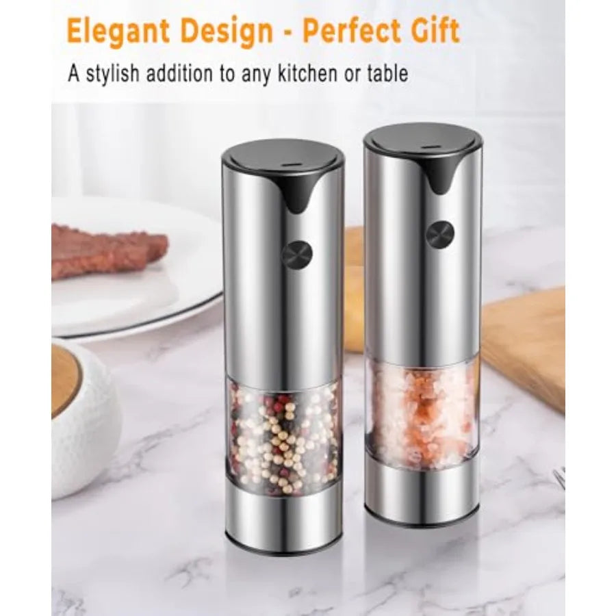 Rechargeable Electric Salt and Pepper Grinder Set with Extra Large Capacity Automatic Black Peppercorn Sea Salt Spice Mill in B