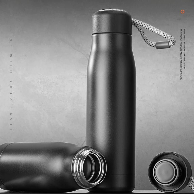 JUSTINLAU Spot Goods 400/550ML Thermos Cup Vacuum Flasks with Rope Stainless Steel Outdoor Travel Portable Thermal Water Bottles