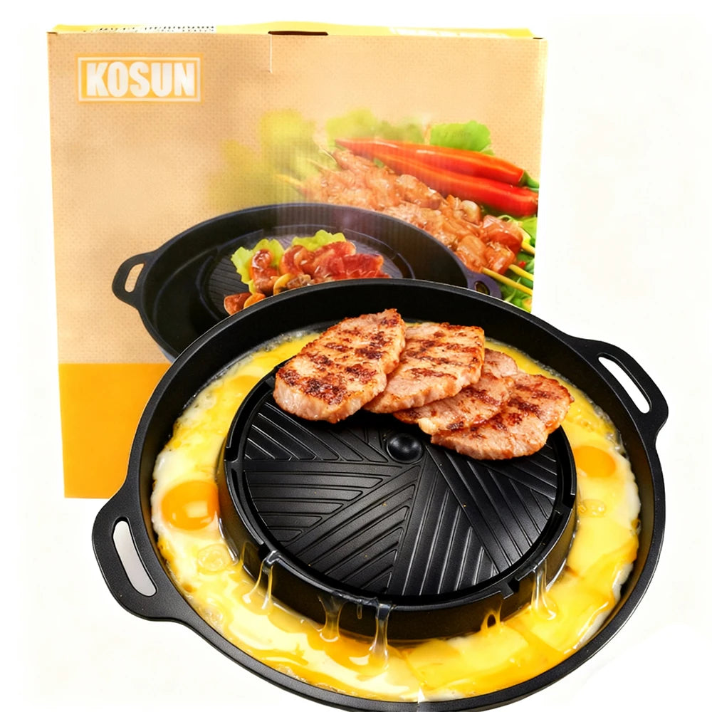 KOSUN Grill Pan Non-stick Barbecue Tray Egg Cheese Round Divider Grilling Plate Meat Steak Cooker for Gas and Induction Stove