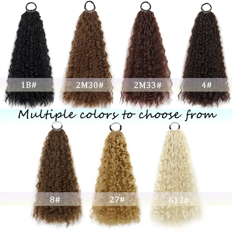 18Inch Synthetic Long Curly Daily Use Women's Ponytail Deep Curly Hair Extension With Elastic Rubber Band Fluffy Hairpiece