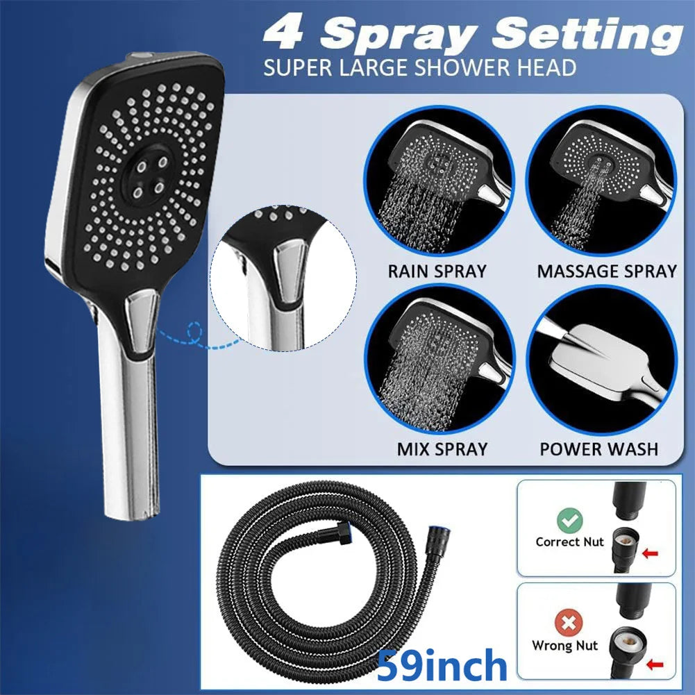 12Inch High Pressure Rainfall Shower Head/Handheld Shower Combo with Extension Arm Shower Head with Holder/Hose Angle Adjustable