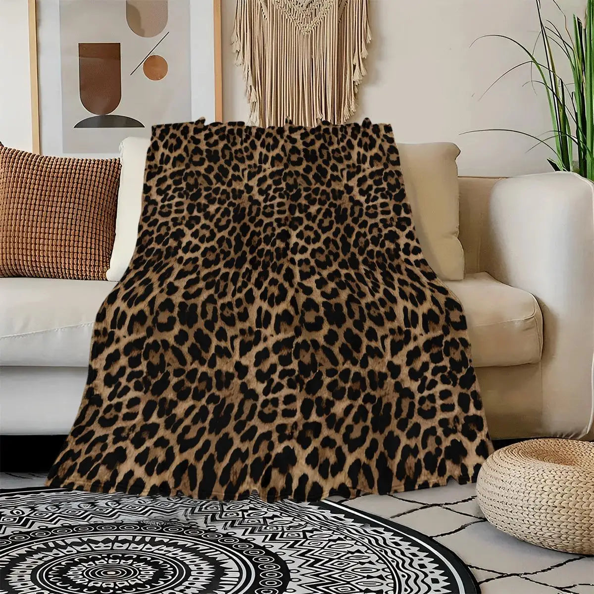 1pc Luxurious Leopard Print Flannel Blanket-Soft,Cozy & Hypoallergenic,Ideal for Sofa,Bed,Office, and Outdoor Use