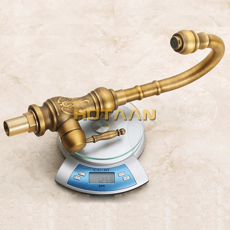 Antique brass kitchen faucet bronze finish,water tap kitchen Swivel Spout Vanity Sink Mixer Tap Single Handle . 6020
