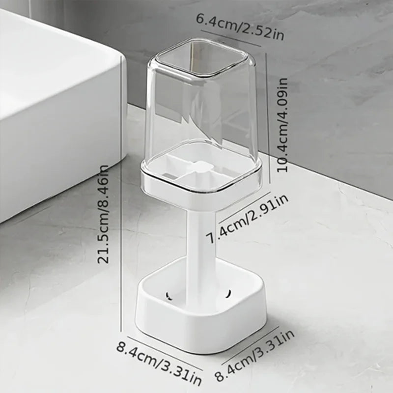 All-in-One Toothbrush Holder & Cup, with Cover. 16cm, Organizes Brushes, Saves Counter Space