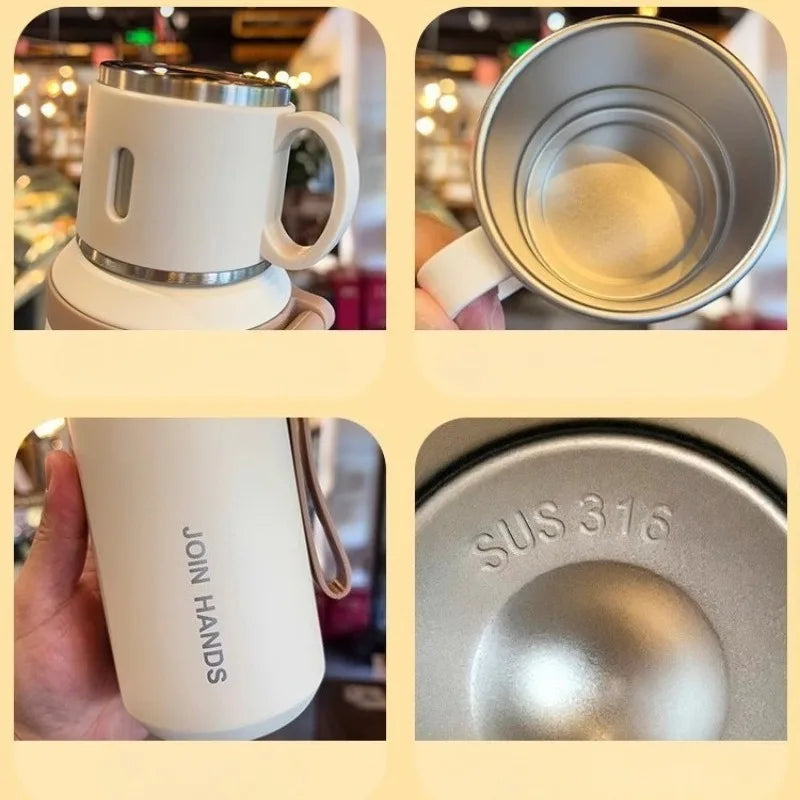JUSTINLAU Spot Goods 600/800ML Thermos Cup Vacuum Flasks with Tea Strainer Stainless Steel Portable Travel Thermal Water Bottles