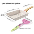 2pcs/Set Tamagoyaki Japanese Omelette Pan with Silicone Spatula Egg Pan Skillet Rectangle Frying Pan Kitchen Cooking Accessories