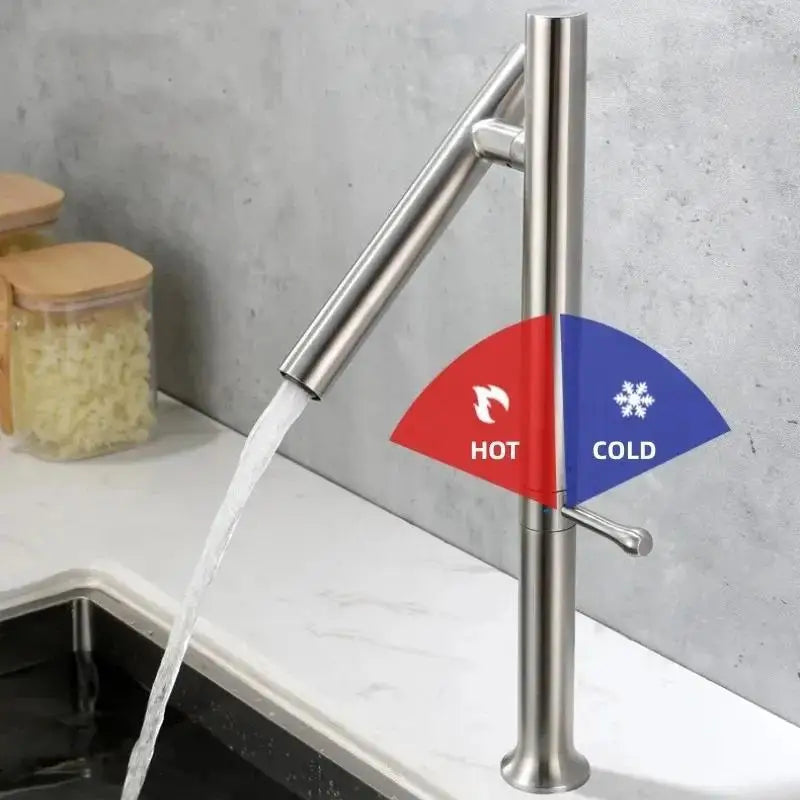 304 Stainless Steel Kitchen Sink Faucet Mixer Water Cold Hot Taps Single Handle 360 Rotation Ceramic Valve Folding with Hose
