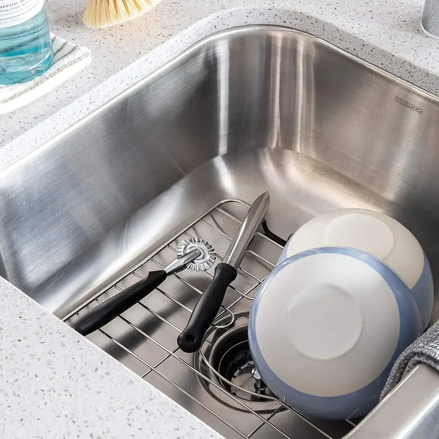 Small Sink Protector Grid - Anti-Scratch Stainless Steel Mat for Kitchen Sink Bottom & Dish Drying Rack
