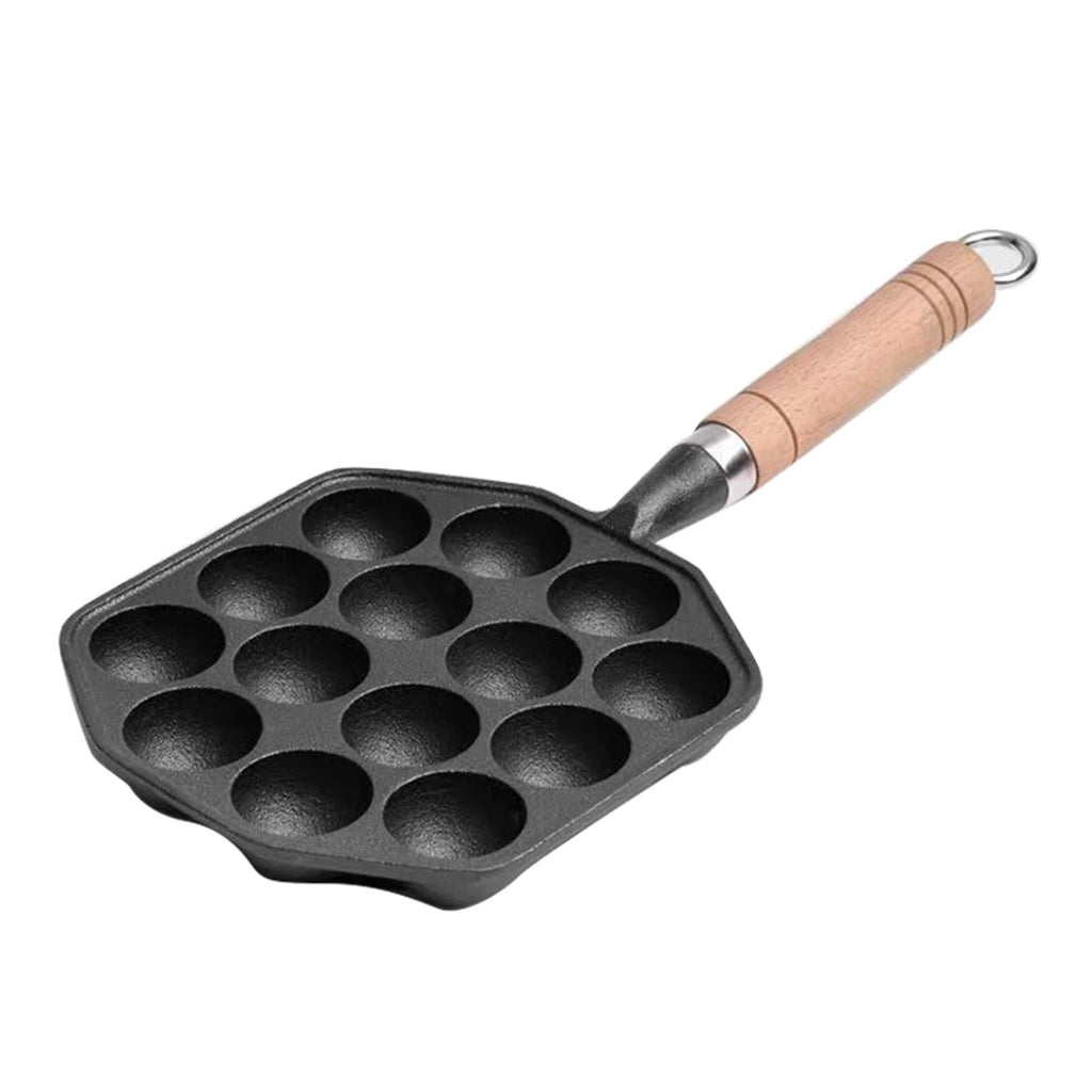 Octopus Meat Ball Mold Maker Easy To Clean 14 Holes Takoyaki Grill Pan Cast Iron Thickened Detachable Handle for Kitchen