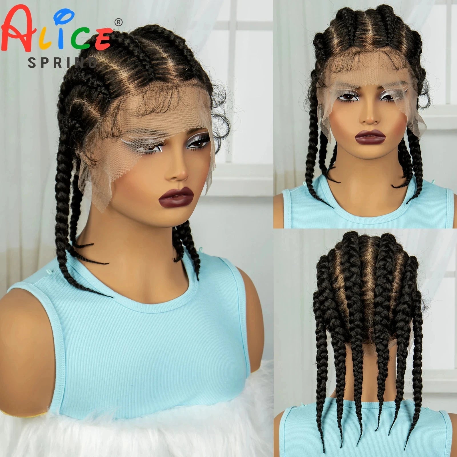 Short Cornrow Braided Wigs Synthetic Full Lace Braids Wig Lace Frontal Braiding Hair Wigs With Baby Hair for Black Women