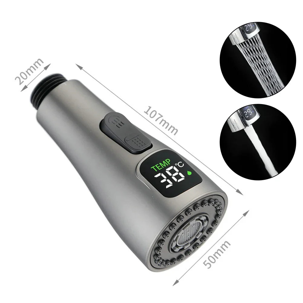 Kitchen Faucet Nozzle Pull Out Sink Water Tap Nozzle LED Digital Display Faucet Adapter Universal 1/2" Taps Bubbler Connector