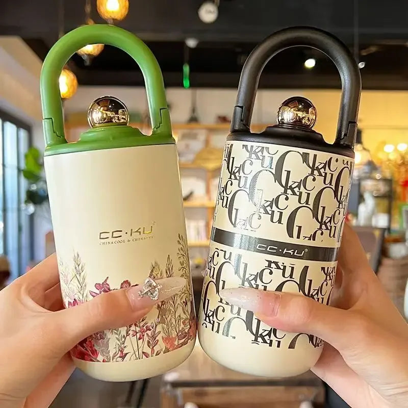NEW 400ml Xiaoxiangfeng Thermos Stainless Steel Insulated Cup  Handheld Straw Retro Cute High Appearance Water Bottle Gifts