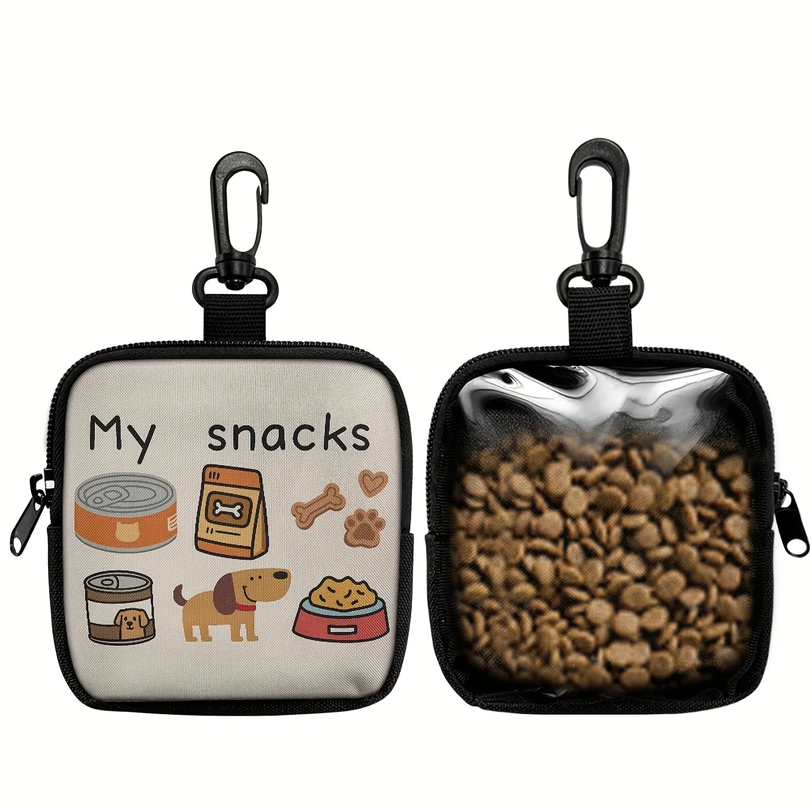 1pc Dog Print Dog Treat Bag with Hook and Zipper - Pet Training Set, Puppy Pet Training Walking Bag, Dog Training Accessories