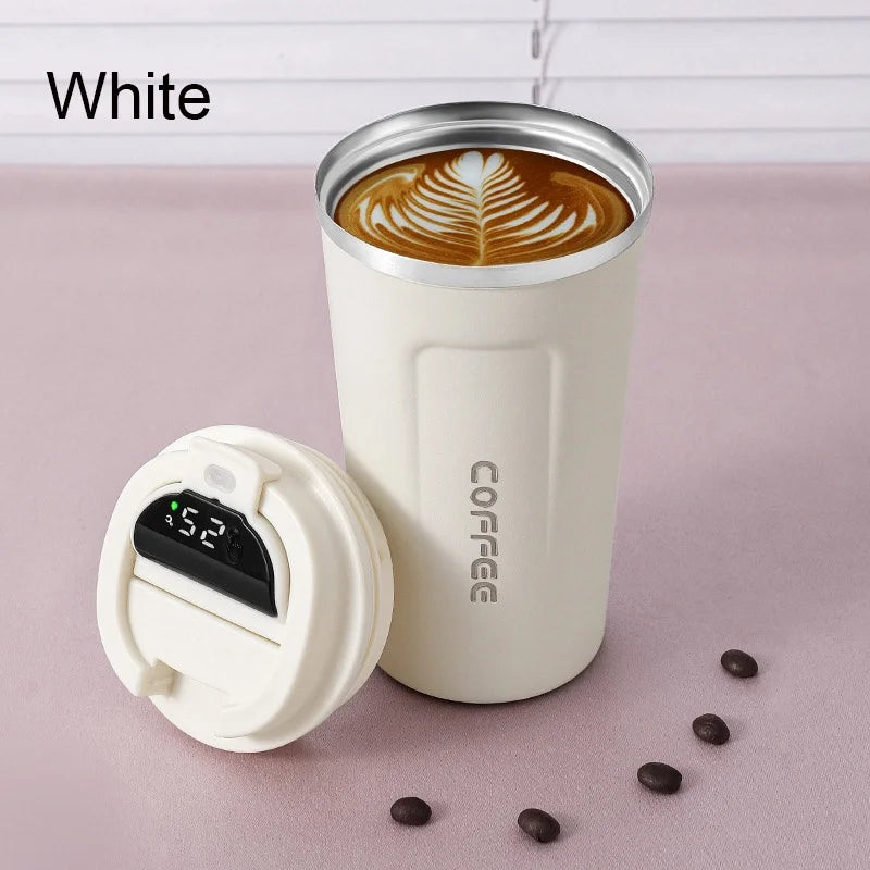 New Intelligent Temperature Measurement Stainless Steel Coffee Cup Thermos Cup Solid Color Gradual Change Optional Portable