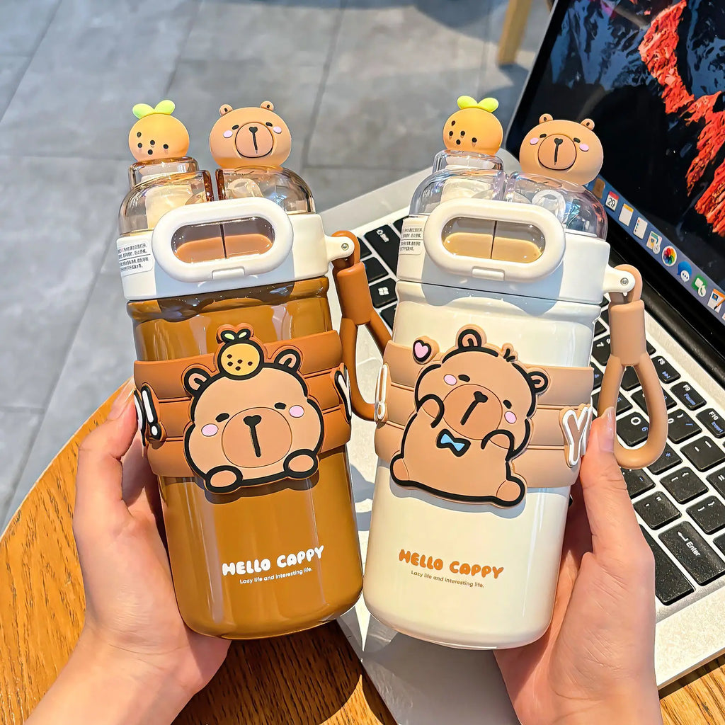 520ml Capybara Simplicity 316 Stainless Steel Vacuum Cup With Straw Strap Double Drink Portable Student Water Bottle