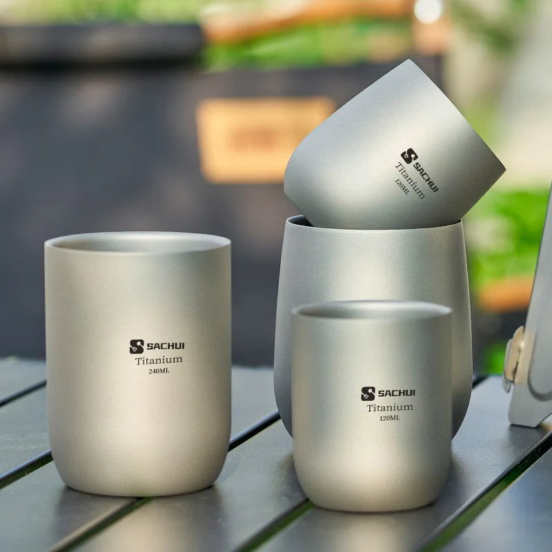 Ultra-Light Pure Titanium Double Wall Mug Coffee/Tea Cup, Outdoor Picnic Tableware - Food Grade, Durable, For Office&Camping Use