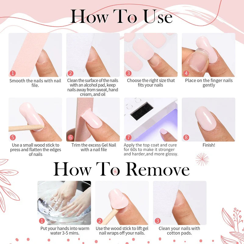 Semi-cured French Nail Wraps Gold Sliver Glitter Gel Lasting Eco-friendly Manicure UV Lamp Need Nail Sticker Finger Decals