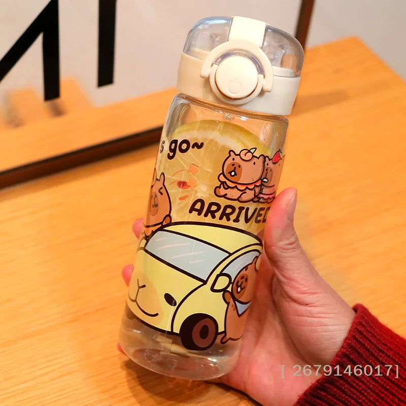 【YY26】Capybara Cartoon 400ml Portable Large-capacity Water Bottle Sport Fitness Straw Cups Student Plastic Water Cups