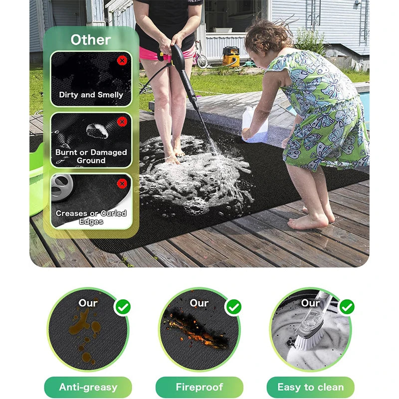 LMETJMA Under Grill Mats Double-Sided Fireproof Outdoor Grill Protective Mat Oilproof Waterproof BBQ Fire Pit Fireplace Mat