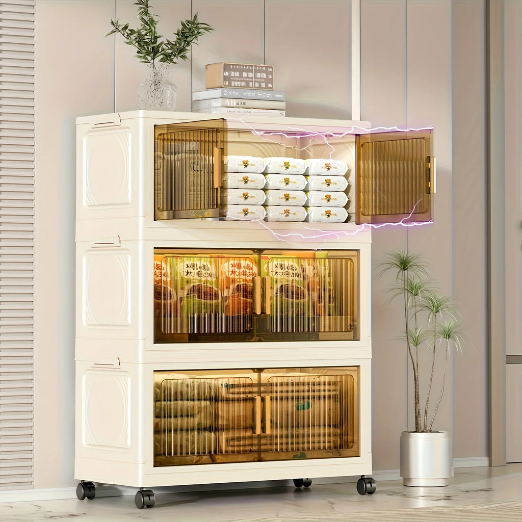 3/4-Tier Lidded Storage Box - Plastic with Lid, Stackable & Wheel, Foldable, Multi-Scene Organizer & Decor