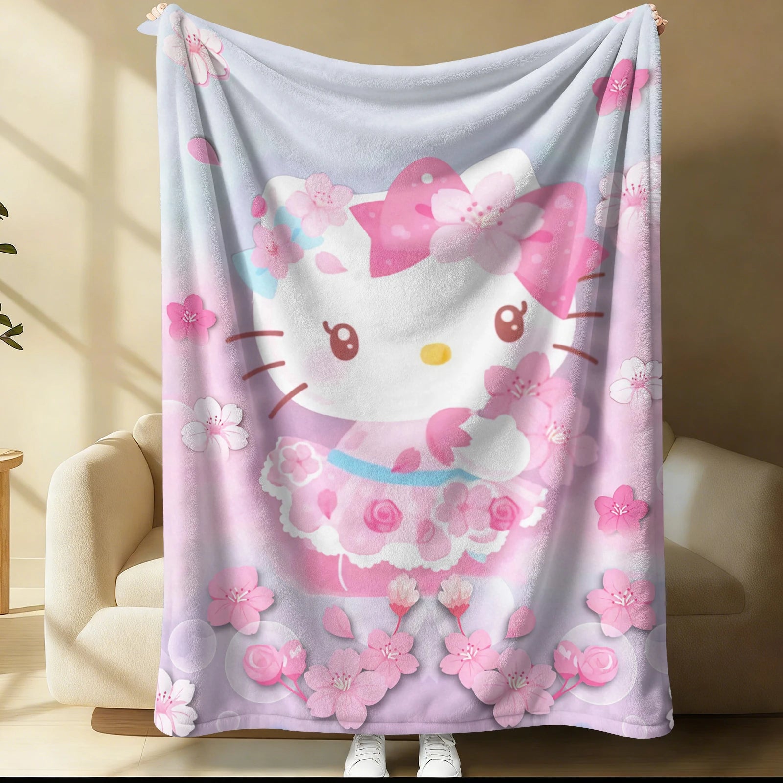 Kuromi Purple Cartoon Car Blanket Cute Comic Strip Pattern Flannel Plush Throw for Home Decor Portable Travel Camping Blanket