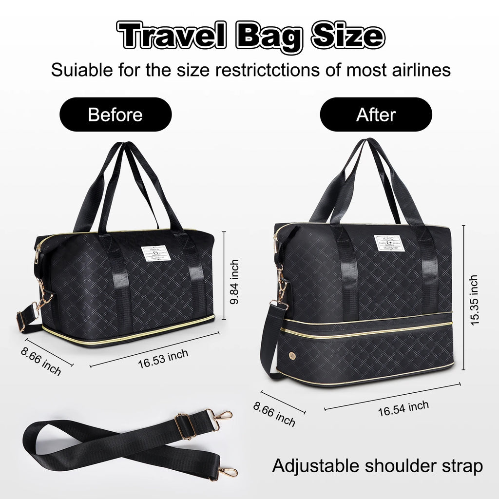 [Large Capacity Gym Bag] Large Capacity Multifunctional Travel Gym Bag | Women's Combo Letter Bag with Independent Shoe Compartm