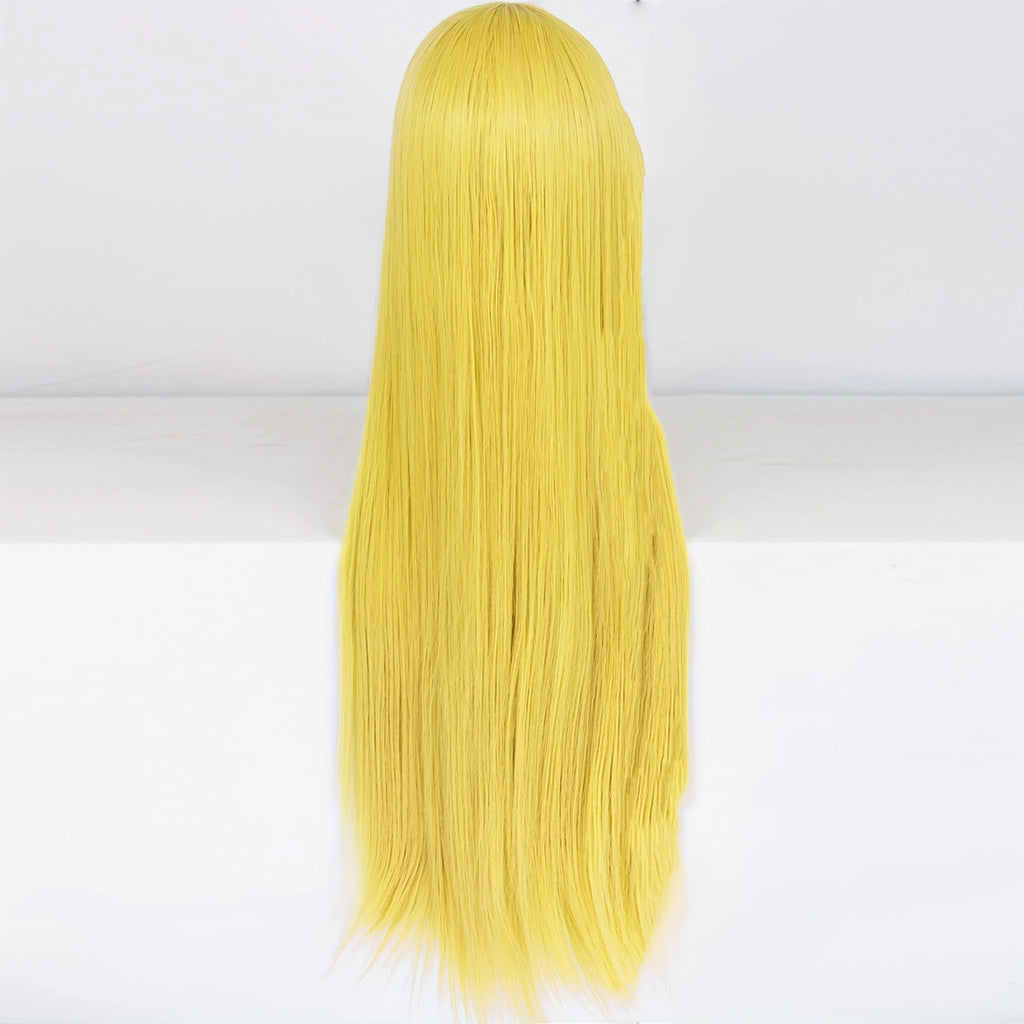 Synthetic Long straight yellow role-playing wig with bangs, suitable for women, Halloween, parties, daily outfit wig