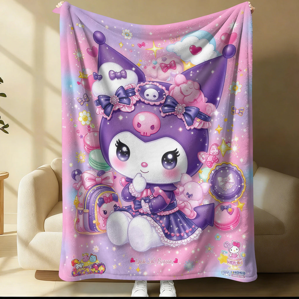 Kuromi Lolita Style Cartoon Blanket Cute Girlish Heart Flannel Throw Blanket Nap Blanket For Home Office Travel All-season Use