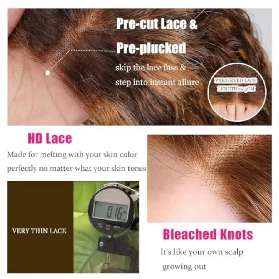 Curly Short Bob Wig Highlight 4/27 Honey Blonde 100% Human Hair 5x5 Glueless Closure Wig Deep Wave For Women Virgin Human Hair