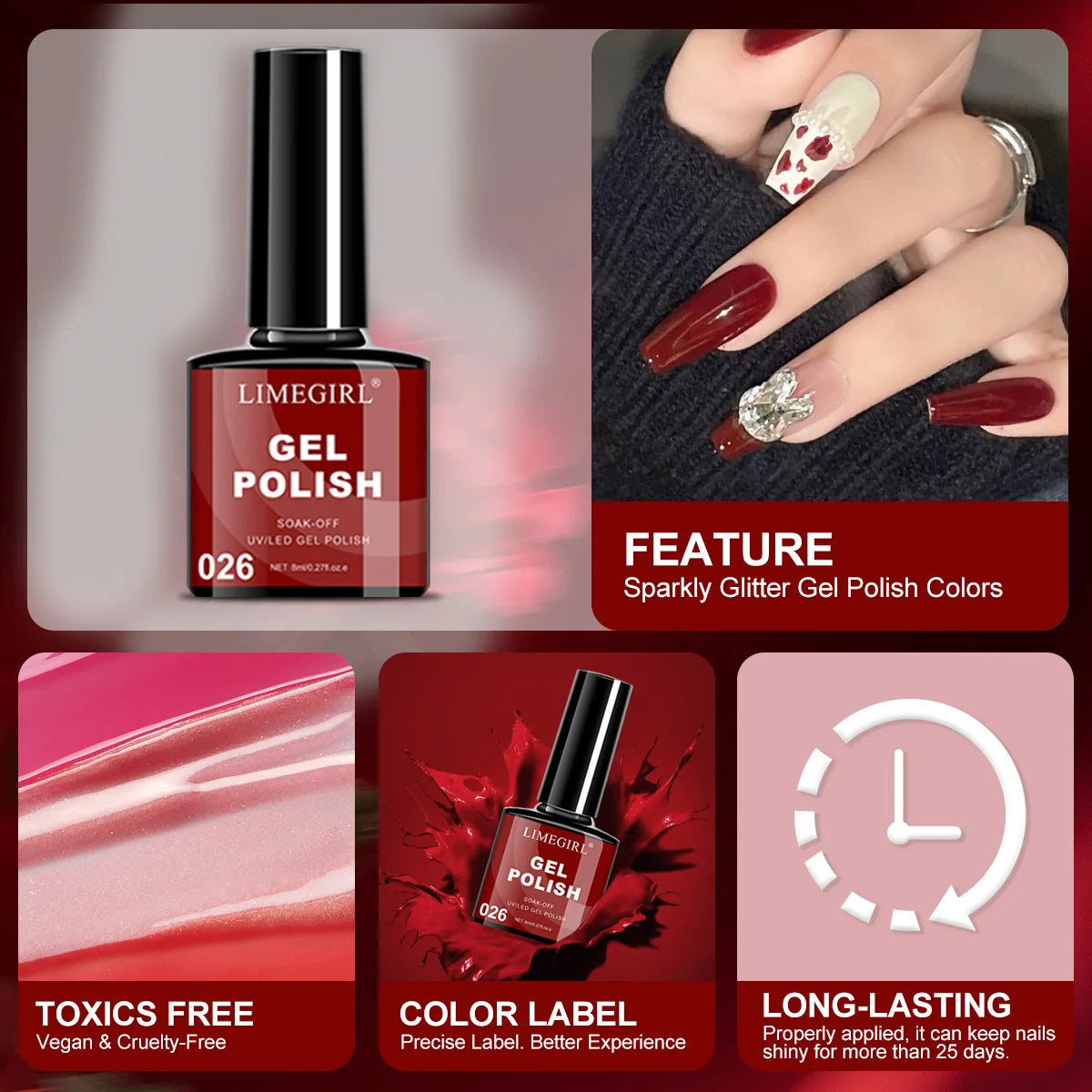 Nail Gel Polish Set 12PCS 8ML Long-lasting High Gloss Semi Permanent Glitter Art Nails Varnish for Manicure   Art Salon Creation