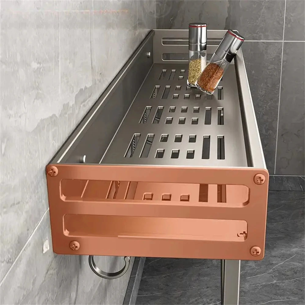 1 Piece Wall-Mounted Kitchen Seasoning Storage Rack Rag Towel Hook Multifunctional Storage Rack Wall-Mounted