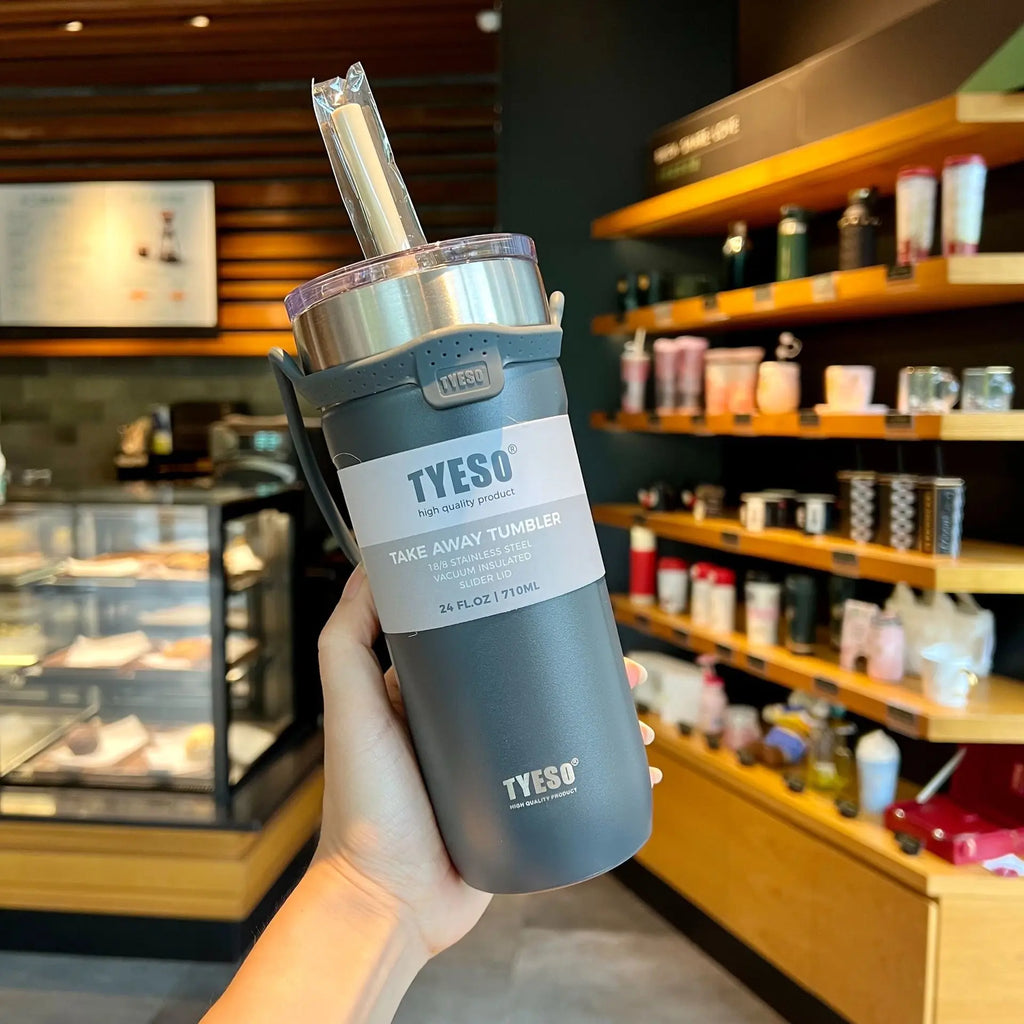Tyeso Cup Thermal Thermos Car Water Bottle With Straw 550/710ML Thermal Cup for Beer Stainless Steel Coffee Mug Vacuum Flasks