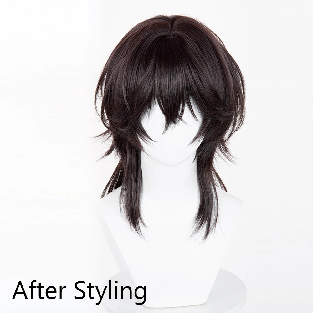 Brown Mullet Head Long Straight Synthetic Wigs with Bangs Fluffy Anime Game Cosplay Wig for Daily Party