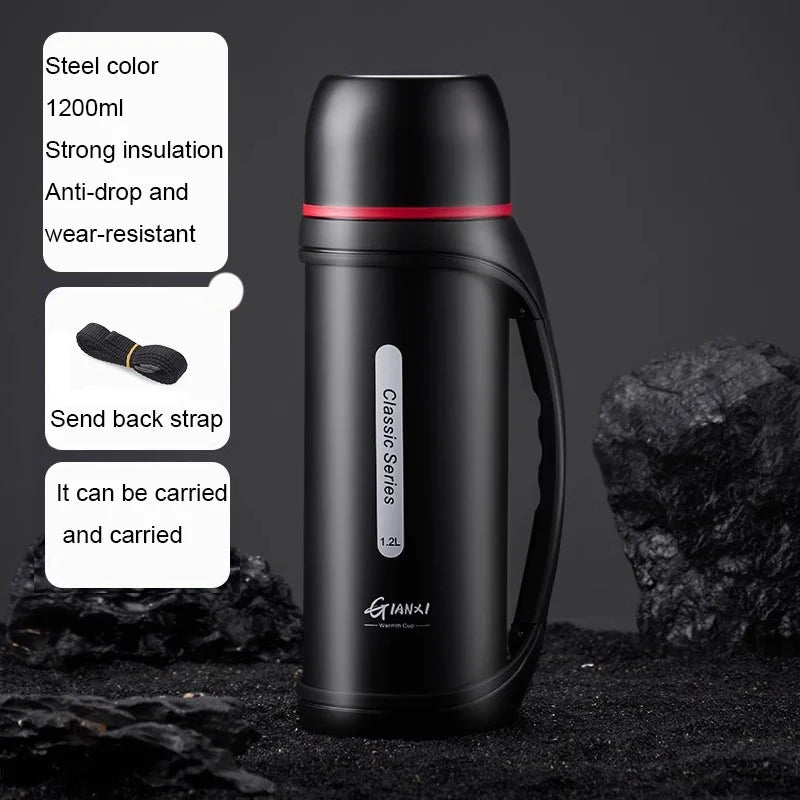 Stainless Steel Sports Kettle with Double Lids for One Drink Large Capacity Thermal Insulation and Cold Preservation  Water Cup
