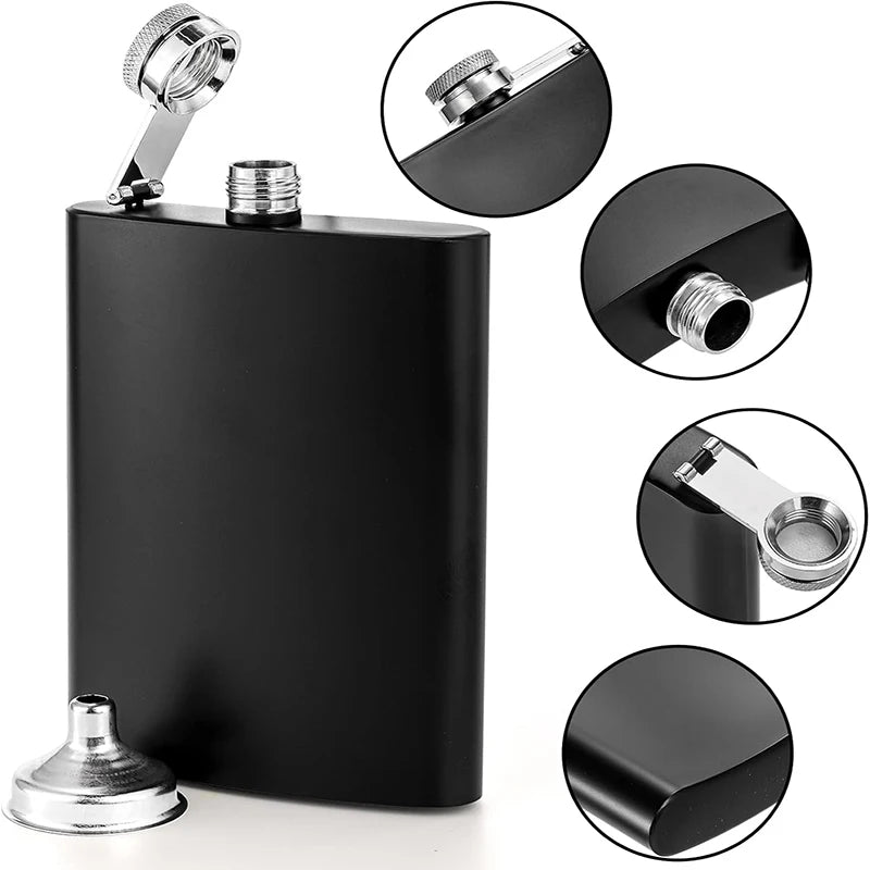 8 10 12 oz Stainless Steel Hip Flask with Funnel Pocket Hip Flask for Liquor Outdoor Wine Bottle Pot Cup Whiskey Hip Flask Black