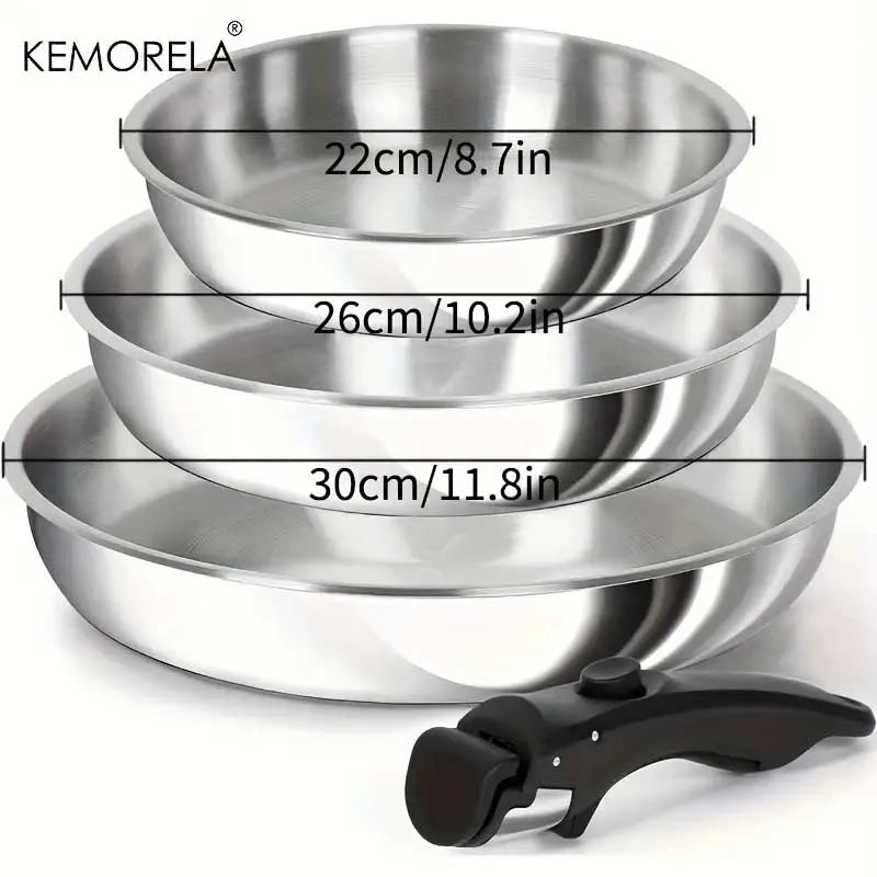 KEMORELA 316 Stainless Steel Pot Set -Stackable Induction Cookware with Removable Handles, Oven Safe Dishwasher Friendly,Durable