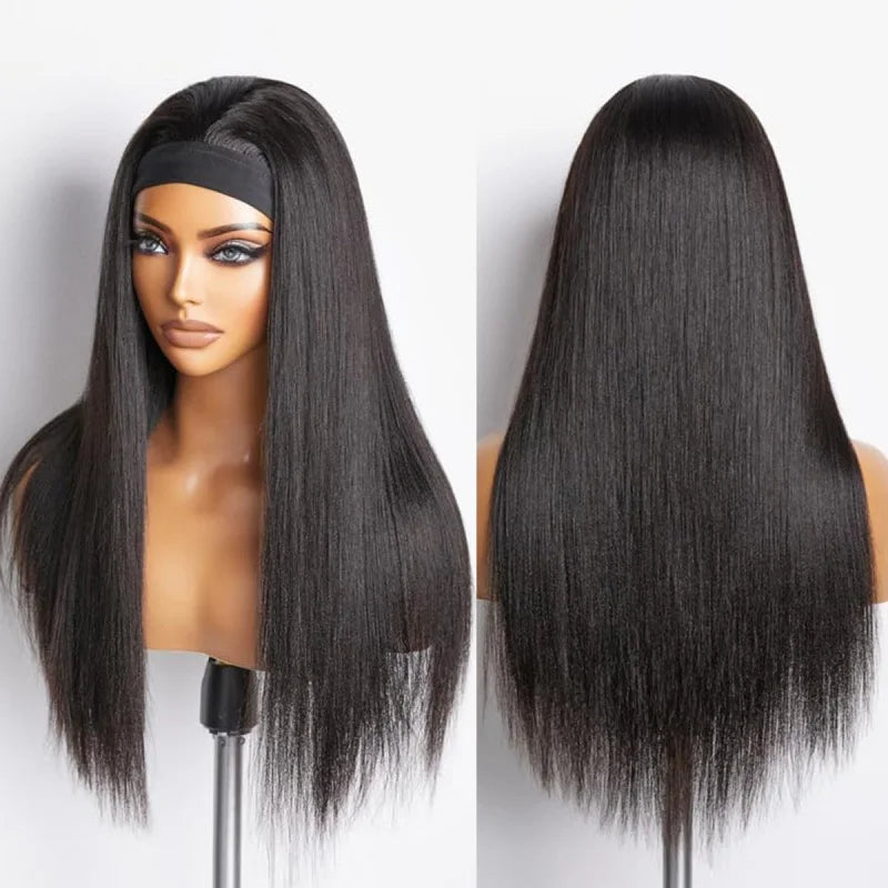 Long Straight Headband Wig 28 Inch Synthetic Headband Wigs For Women Glueless None Lace Front Wig Black Color