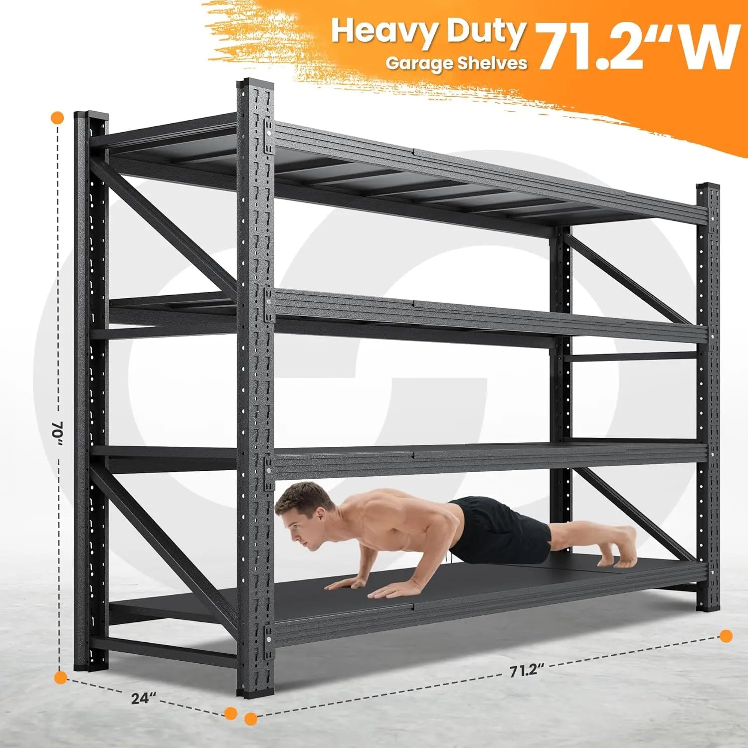 71”W Garage Shelving Units, 5000LBS Storage Shelves Heavy Duty, 24" Deep Metal Shelving Rack, 4 Tier Large Tall, Customized