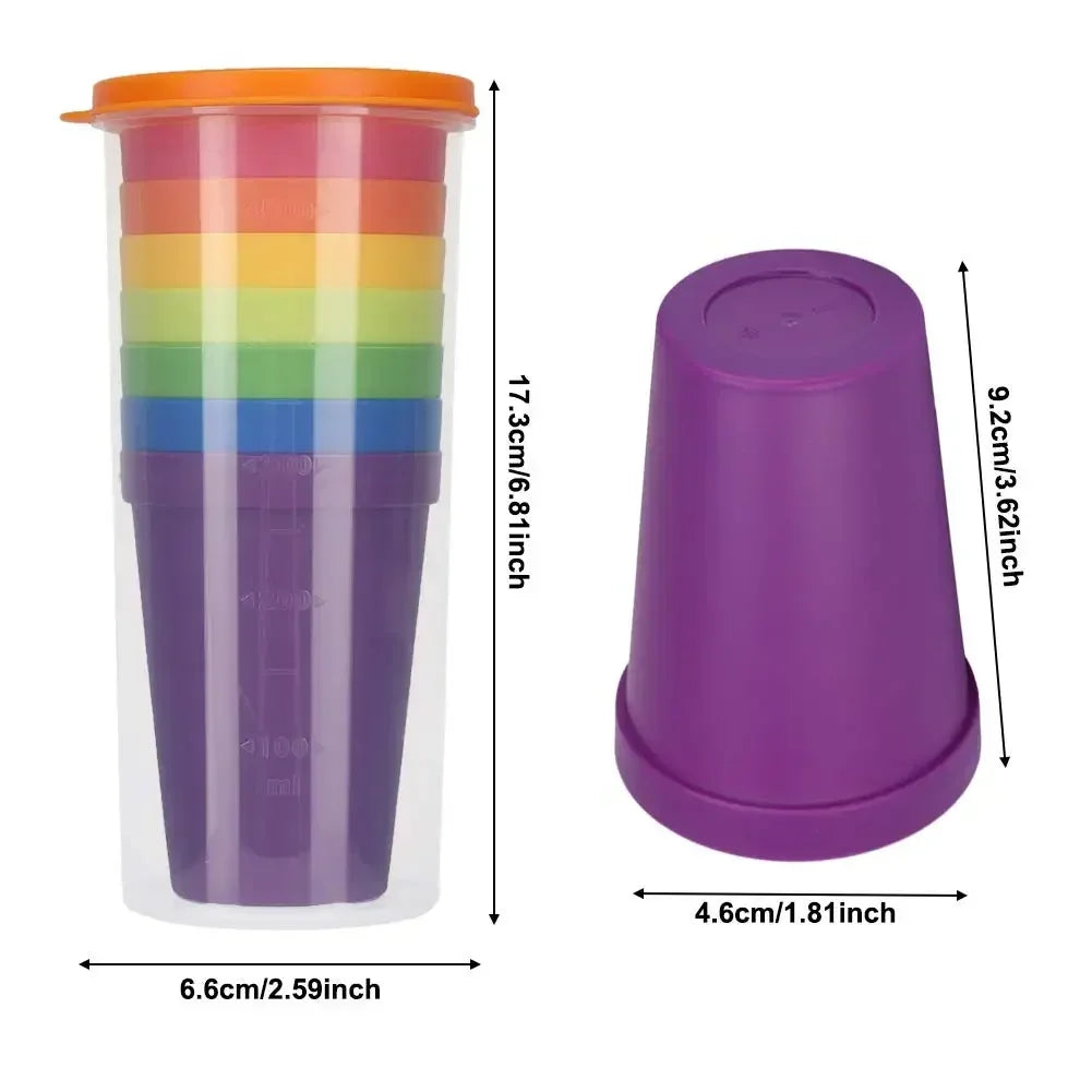 7pcs Rainbow Plastic Cups Set Reusable Water Mug Picnic Travel Trendy Funny Portable Rainbow Suit Cup Party Kids Drink Cup