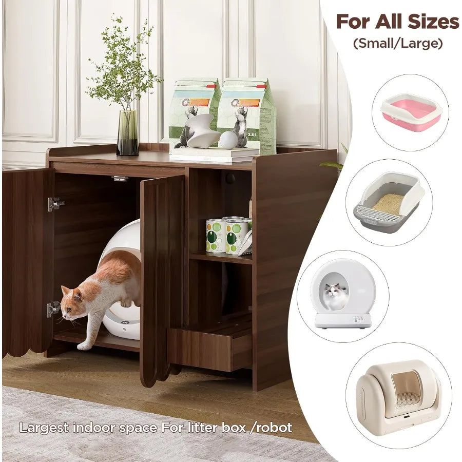 Large Litter Box Enclosure with Integrated Litter Collector for Automatic Litter Box Compatibility Including Litter Robot 3 and