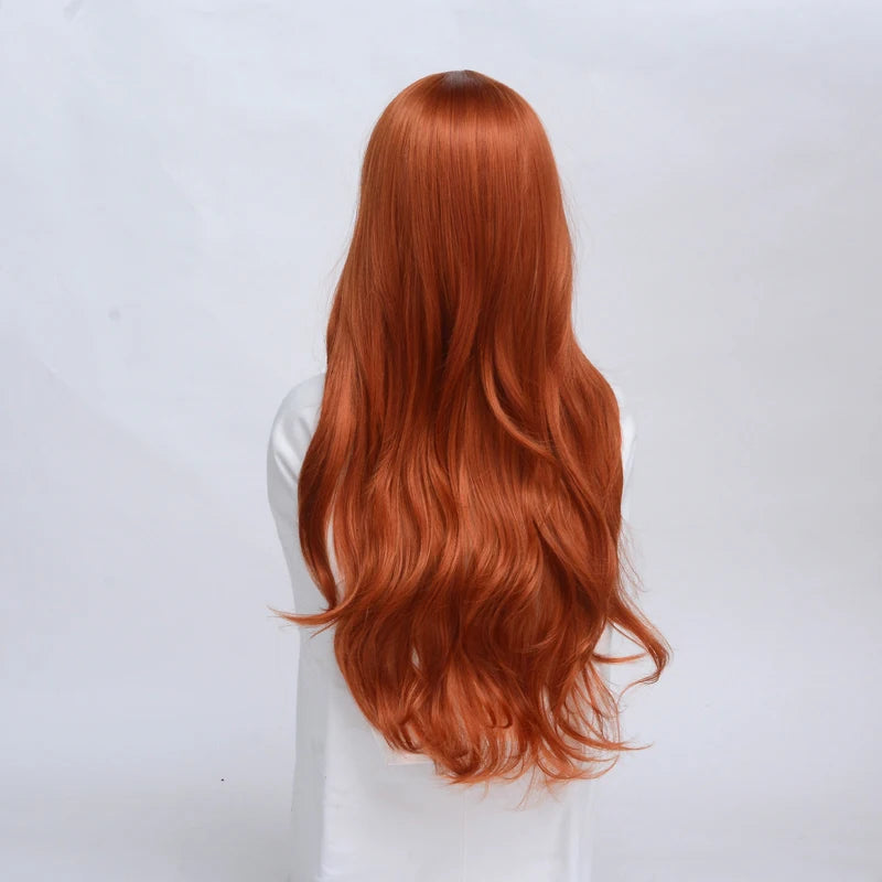 SuQ Synthetic Women's  Copper Red Wig Hair Synthetic Natural Cosplay Party Long Wave Middle Part Heat Resistant Daily Wigs