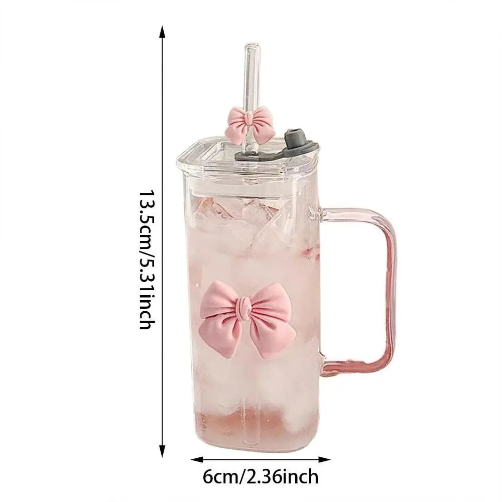 Versatile High Temperature Resistant Matcha Glass With Lids Capacity Bow Cups Glass Straw Cups for Making Coffee