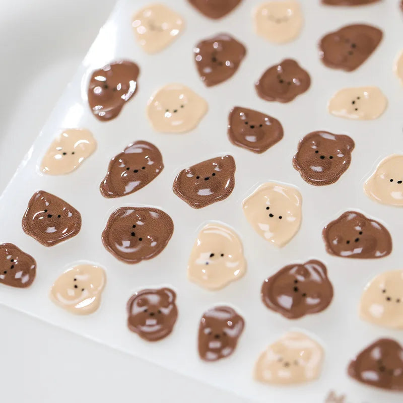 High-quality white and brown bear 3D nail art stickers, a set of 5D colorful butterfly nail decals