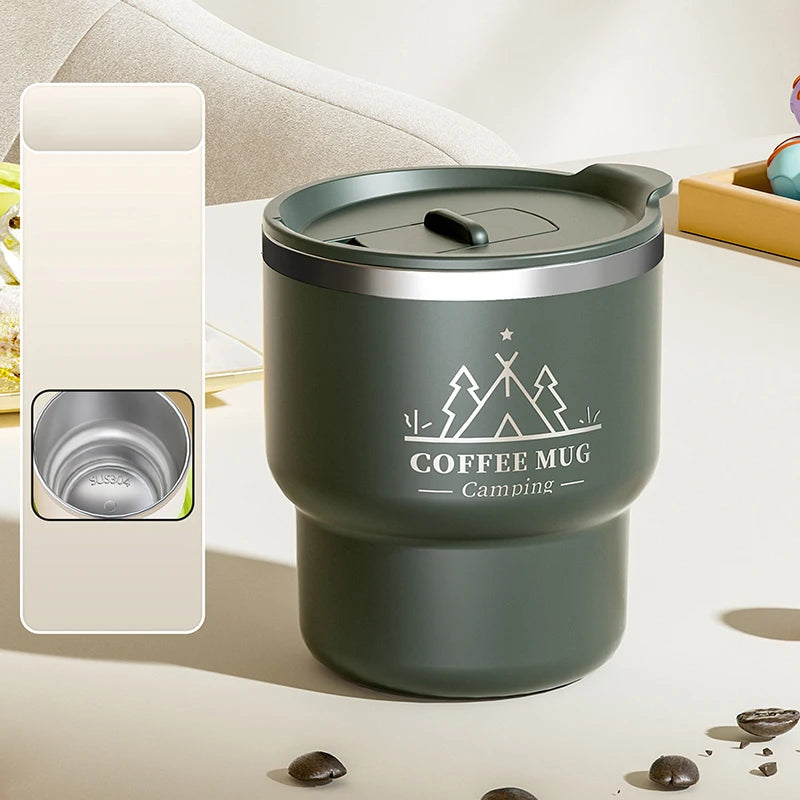 Student Portable Sealed Tumbler 400ML Thermal Cup 304 Stainless Steel Double Layer Insulated Water Cup Office Milk Coffee Mug