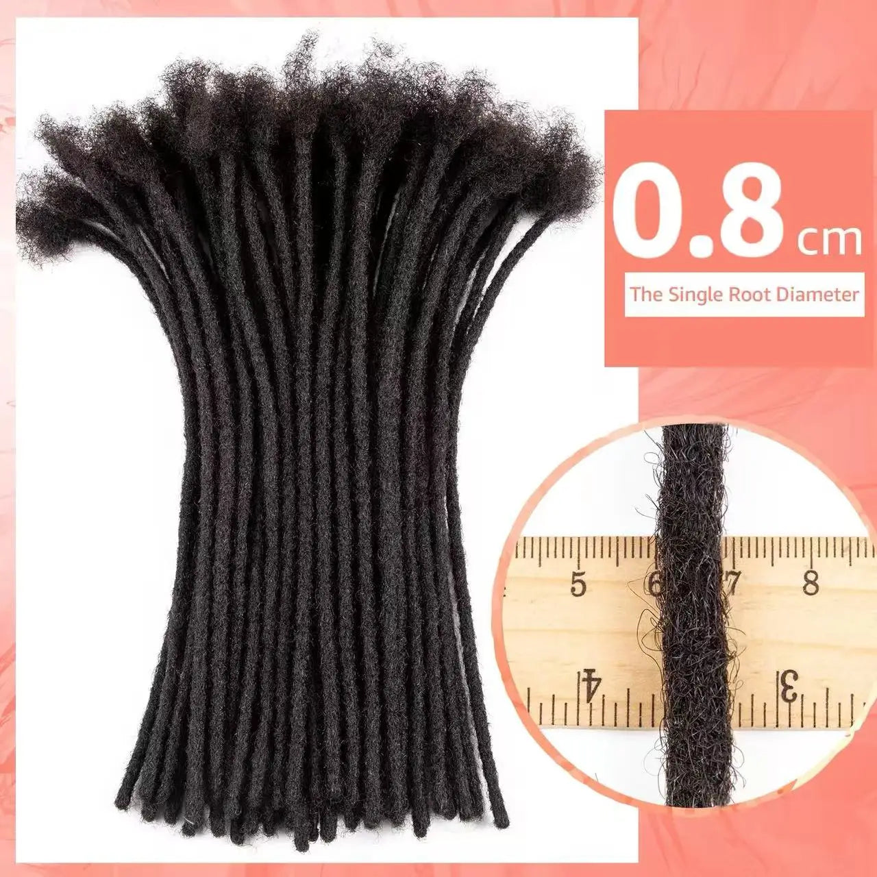 Dreadlock Extensions 0.8 cm Width Locs Hair For Men/Women Permanent Dread Locs Extensions Synthetic Hair Full Hand-Made