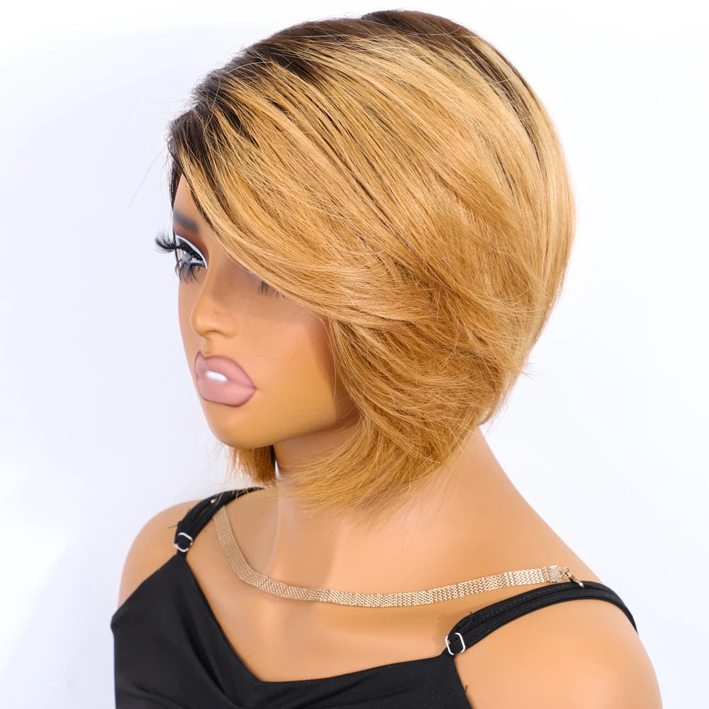 Lekker Blonde Short Pixie Cut Side Part Straight Bob 100% Human Hair Wig For Women Brazilian Remy Hair Color Full Machine Made